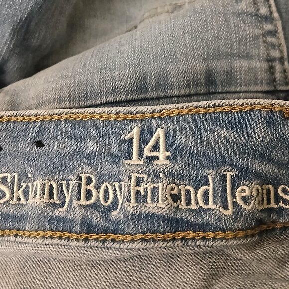 Resfeber Jeans 14 Skinny Boyfriend Cuffed Ankle Distressed Blue Denim Stretch - Picture 7 of 9